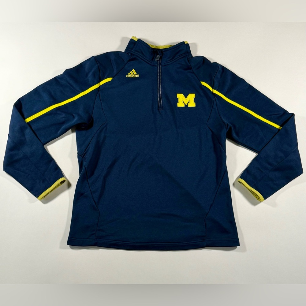 Adidas University of Michigan Wolverines Navy Blue Quarter Zip Warm-up Jacket M